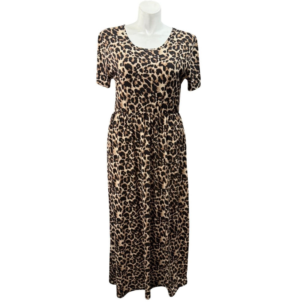 Boutique Brand Leopard Print Short Sleeve Maxi Dress with Pockets 16W